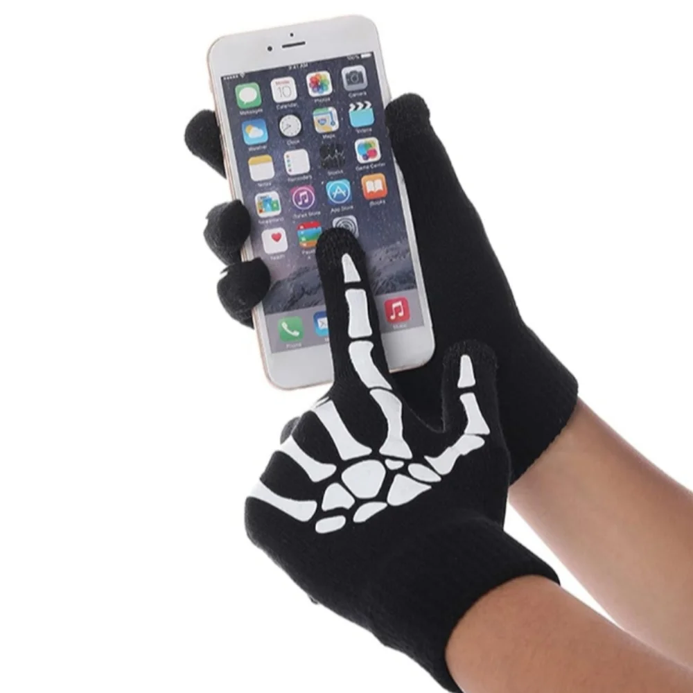 Stretchy Skeleton Gloves Glow in the Dark Stretch Knit Kids and Adult Sizes Goth
